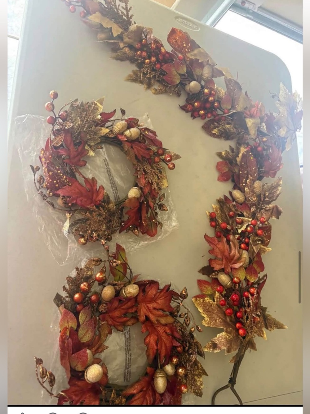 NIB 3-Piece Fall Decor Set: (2) 10" Wreaths/Candle Rings & (1) Matching 6ft Garl